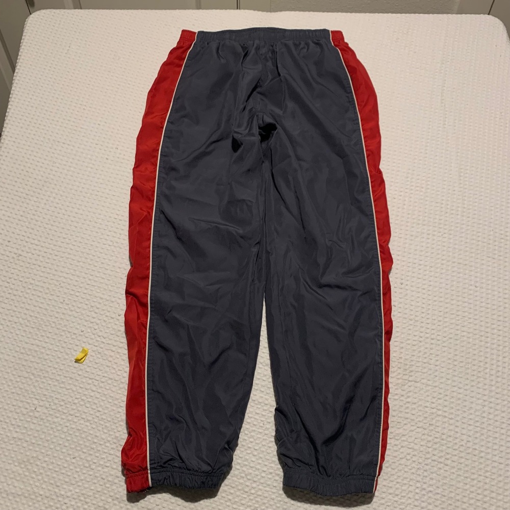 Reebok Mens XL Windbreaker Track Pants Navy Blue Red Piping Lined Joggers 0009